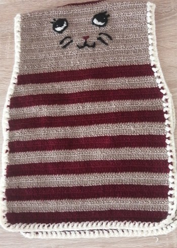 Kedi Nakışlı El Örgüsü Bebek Önlüğü - Görsel 3