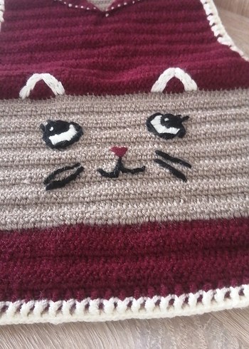 Kedi Nakışlı El Örgüsü Bebek Önlüğü - Görsel 4