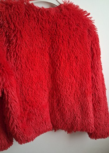 Kırmızı Kadın Peluş Kürk Ceket - Görsel 4
