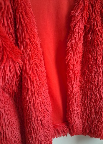 Kırmızı Kadın Peluş Kürk Ceket - Görsel 3