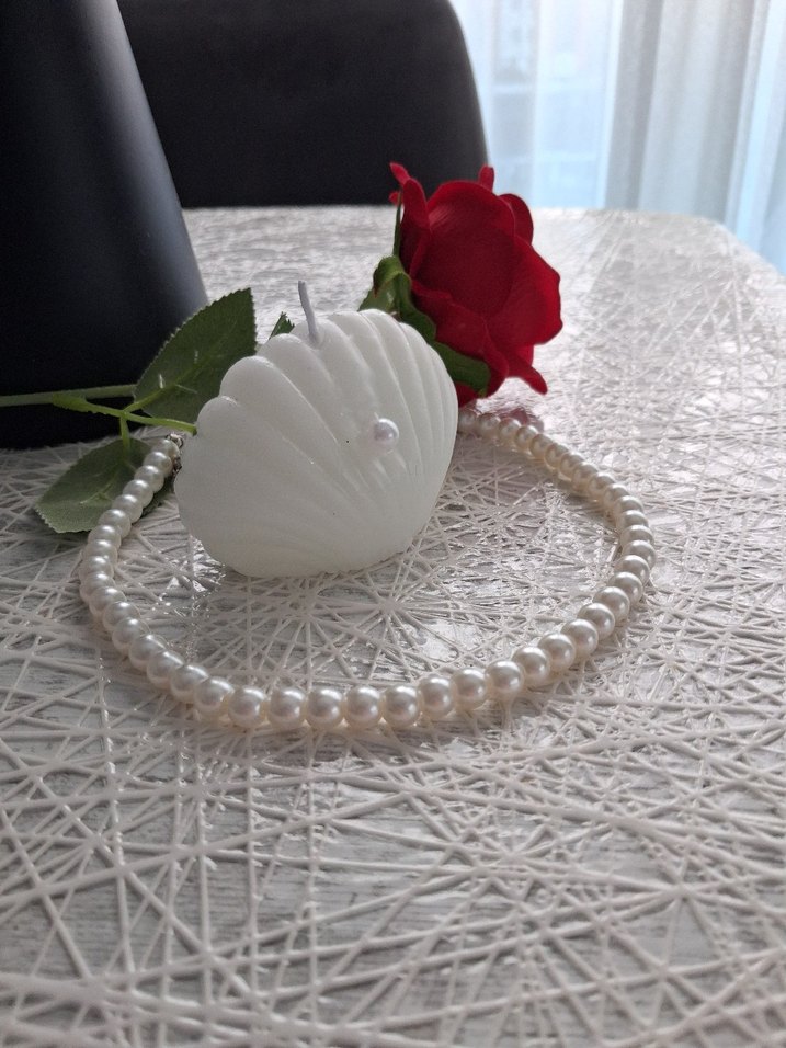 İnci Boncuklu Beyaz Deniz Kabuğu Kolye - Görsel 2