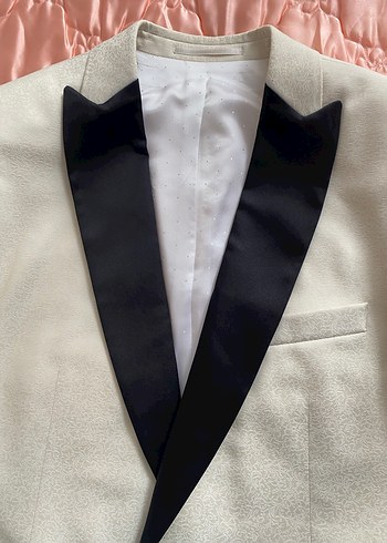 Bej Düğmeli Notch Yaka Tuxedo Ceket - Görsel 2