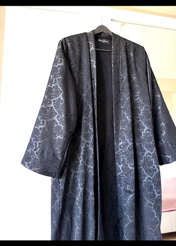Siyah Uzun Kollu Özel Tasarım Kimono Abaya - Görsel 3