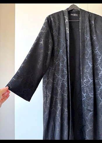 Siyah Uzun Kollu Özel Tasarım Kimono Abaya - Görsel 2