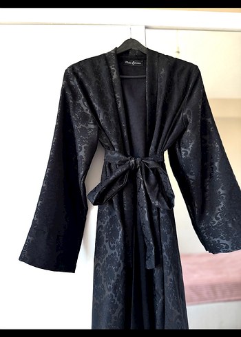 Siyah Uzun Kollu Özel Tasarım Kimono Abaya - Görsel 4