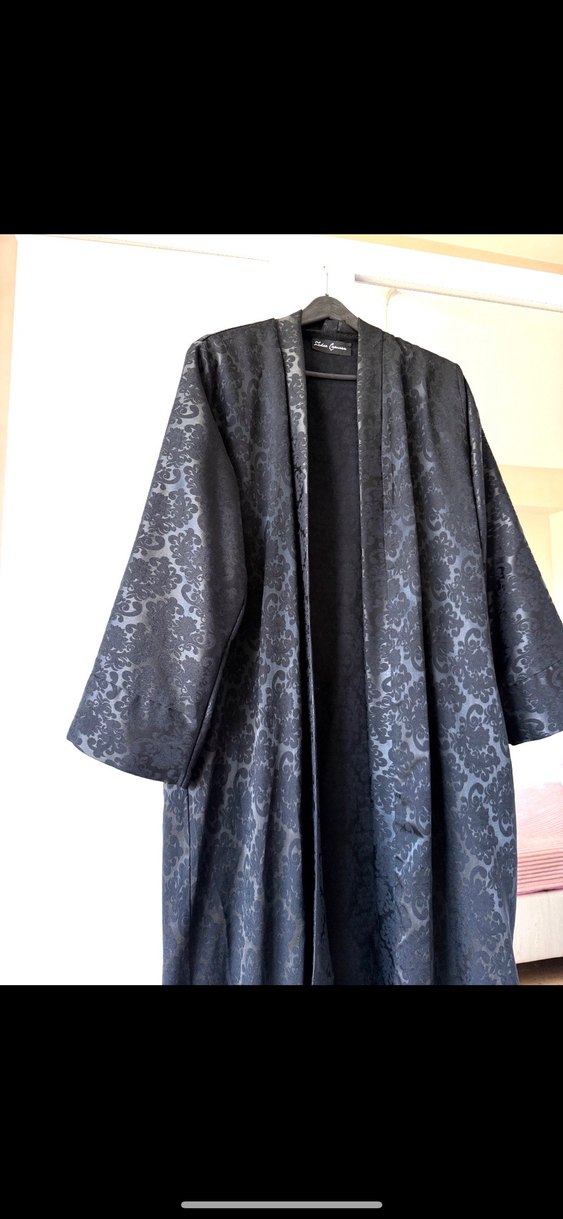 Siyah Uzun Kollu Özel Tasarım Kimono Abaya - Görsel 3