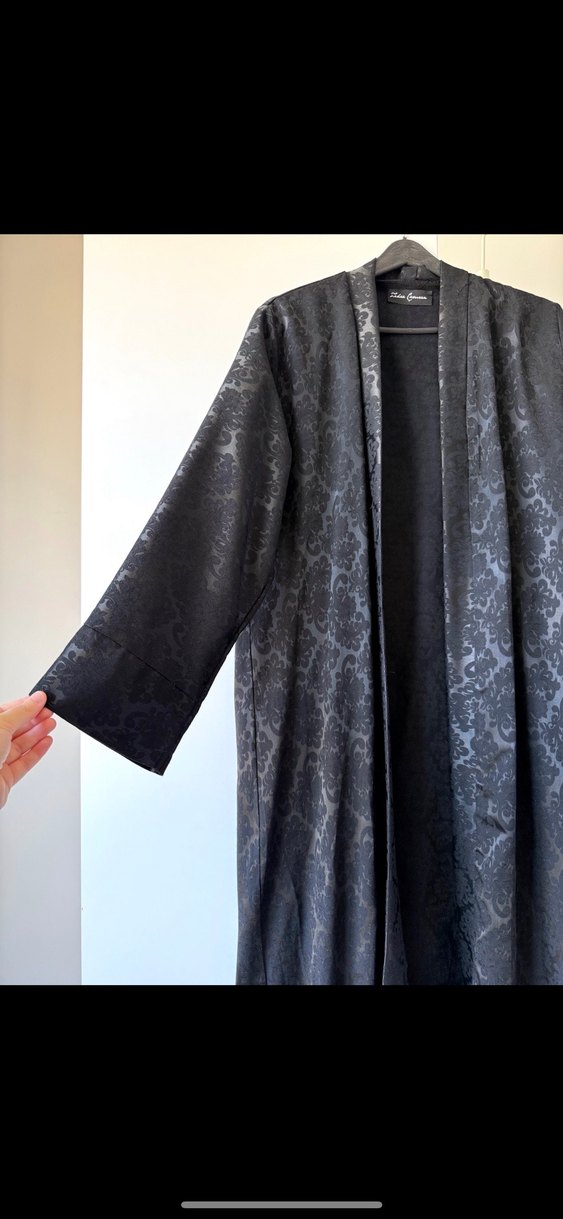 Siyah Uzun Kollu Özel Tasarım Kimono Abaya - Görsel 2