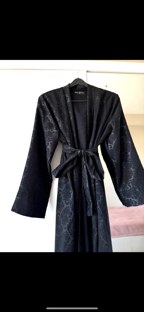 Siyah Uzun Kollu Özel Tasarım Kimono Abaya - Görsel 4