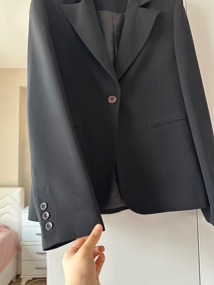 Siyah Düğmeli Kadın Blazer Ceket - Görsel 4