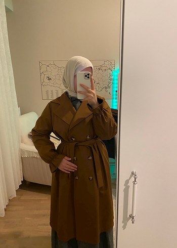 Kahverengi Uzun Kadın Trençkot - Görsel 2