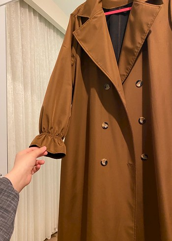 Kahverengi Uzun Kadın Trençkot - Görsel 5
