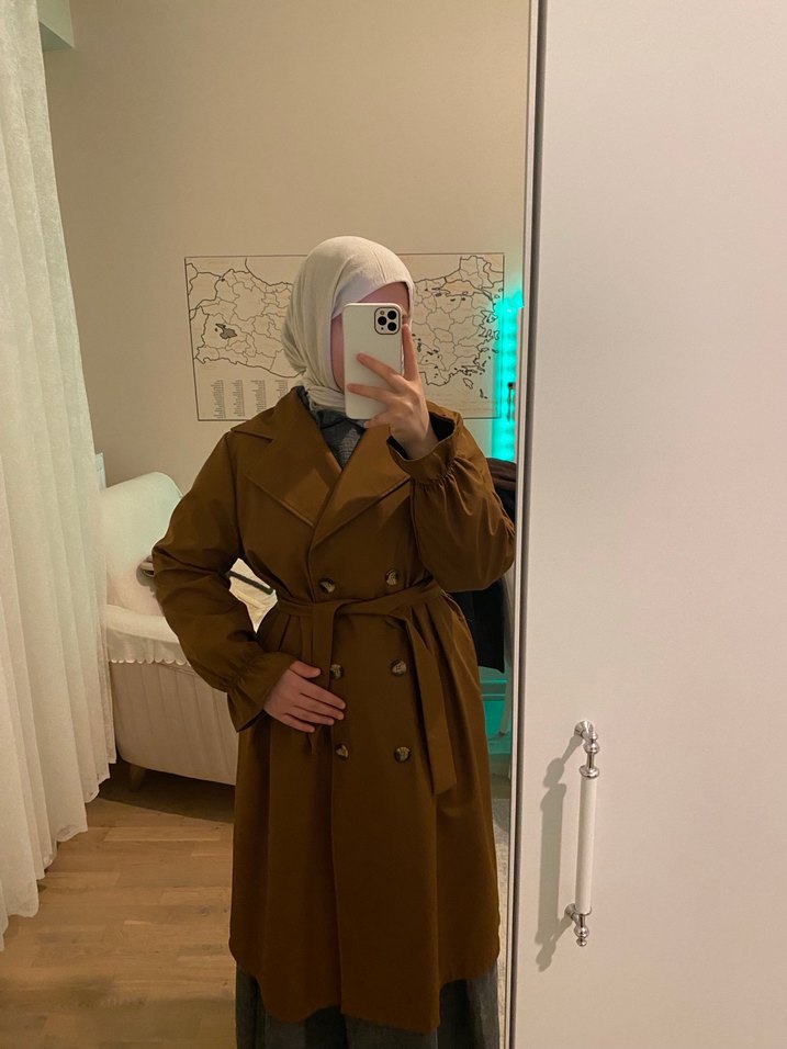 Kahverengi Uzun Kadın Trençkot - Görsel 2