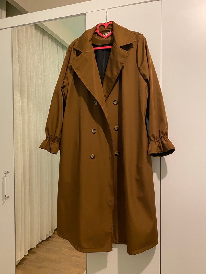 Kahverengi Uzun Kadın Trençkot - Görsel 4