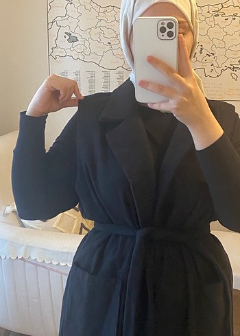 Siyah Kolsuz Kuşaklı Kaban - Görsel 3