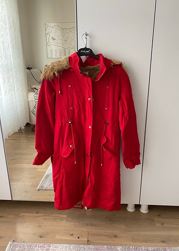 Kürk Detaylı Kırmızı Kadın Mont - Görsel 2