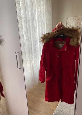 Kürk Detaylı Kırmızı Kadın Mont - Görsel 4