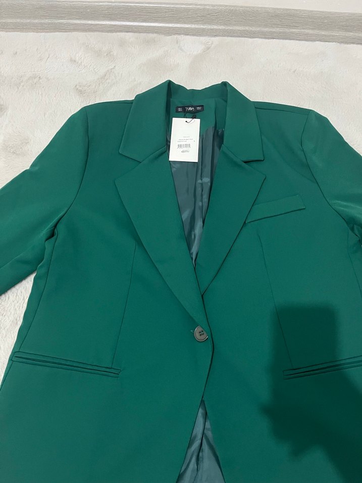 TUBA Kadın Yeşil Basic Midi Blazer - Görsel 4