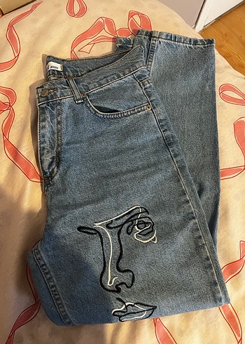 Nakışlı Gri Mavi Kadın Kot Pantolon - Görsel 2