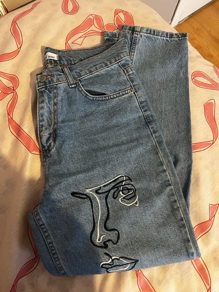 Nakışlı Gri Mavi Kadın Kot Pantolon - Görsel 2