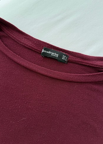 Bordo Pamuklu Uzun Kollu Crop Tişört - Görsel 3