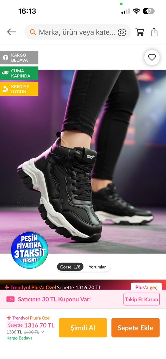 Siyah İnci Bağcıklı Kadın Spor Ayakkabı - Görsel 5