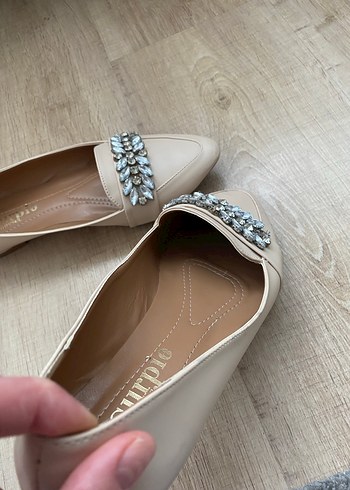 Bej Süet Tokalı Blok Topuklu Kadın Babet - Görsel 3