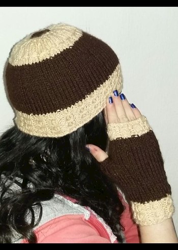 ELİŞİ Tasarım Örgü Bohem Kadın Eldiven-bere takım - Görsel 2