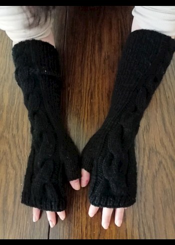 Elişi Uzun Siyah Örgü Bohem Kadın Eldiveni - Görsel 2