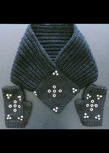 ELİŞİ Tasarım Örgü Gotik Parmaksız Eldiven-kaşkol takım - Görsel 2