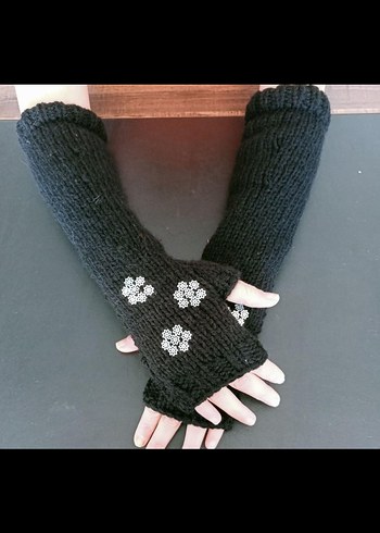 Elişi Uzun Siyah Örgü Parmaksız Eldiven - Görsel 2