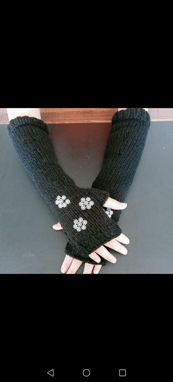 Elişi Uzun Siyah Örgü Parmaksız Eldiven - Görsel 2