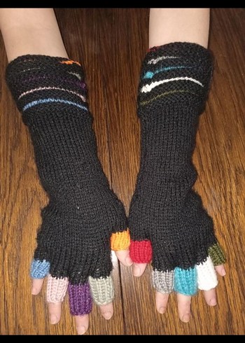 Elişi Renkli Parmak Uçları Açık Örgü Eldiven - Görsel 2