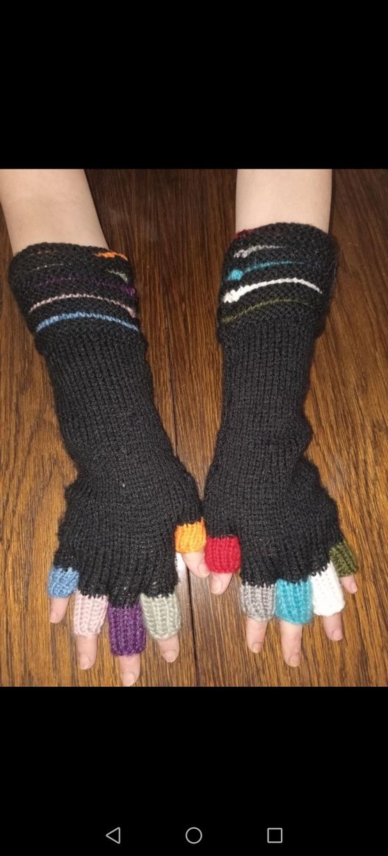 Elişi Renkli Parmak Uçları Açık Örgü Eldiven - Görsel 2