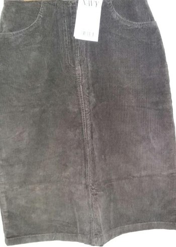 NAVY Marka Haki Kadife Midi Etek - Görsel 3