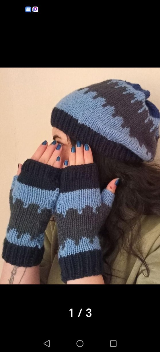 ELİŞİ Mavi Gri Örgü Parmaksız 
Kadın Eldiven-bere takım - Görsel 2