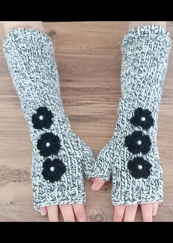 ELİŞİ Uzun Gri Örgü Bohem Kadın Eldiven - Görsel 2