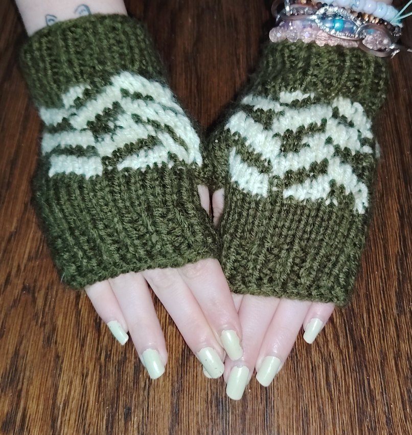 Kadın Örgü Parmaksız Eldiven Yeşil Gri - Görsel 3