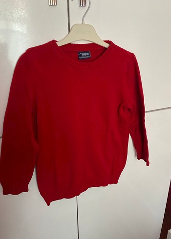 Kırmızı Örgü Kadın Yün Kazak - Görsel 2