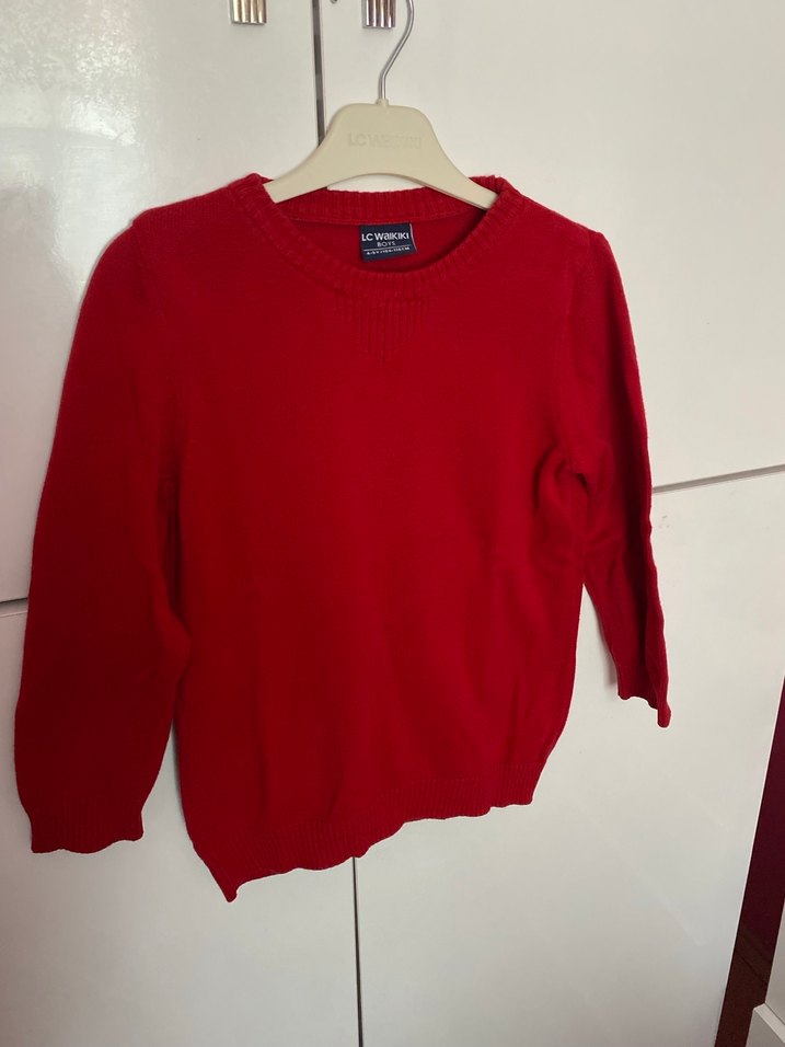 Kırmızı Örgü Kadın Yün Kazak - Görsel 2