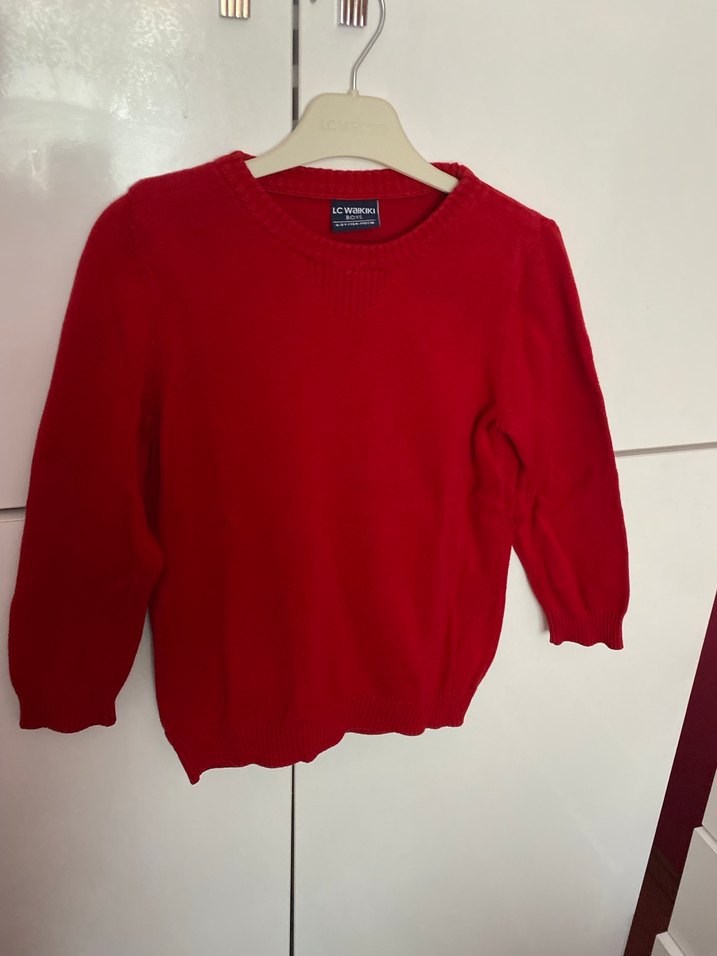 Kırmızı Örgü Kadın Yün Kazak - Görsel 3