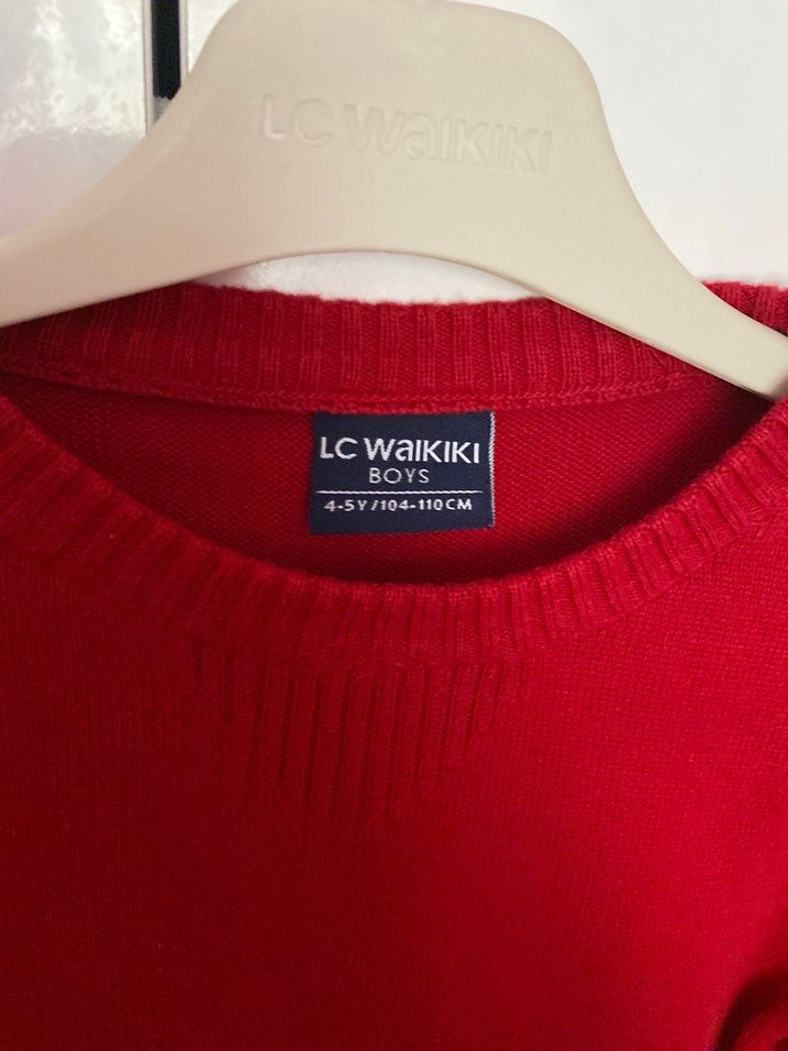 Kırmızı Örgü Kadın Yün Kazak - Görsel 4