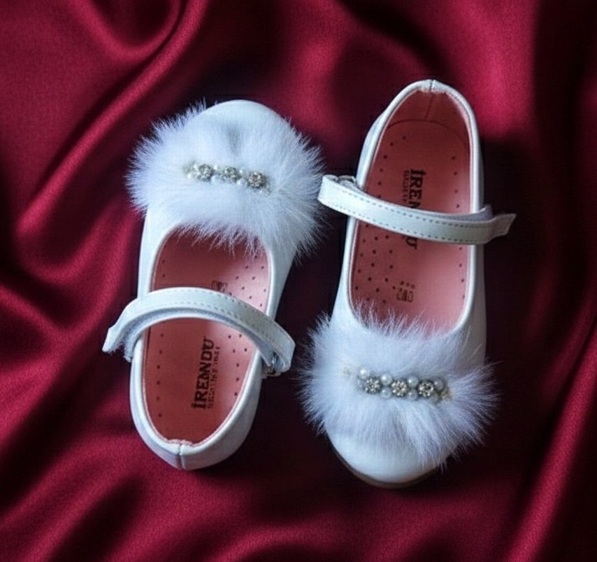 Beyaz Kürklü Kız Babet Ayakkabı - Görsel 3