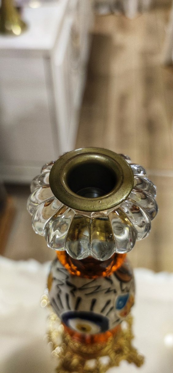 El Boyaması Çini & Kristal Tasarım Obje / Mumluk - Görsel 3