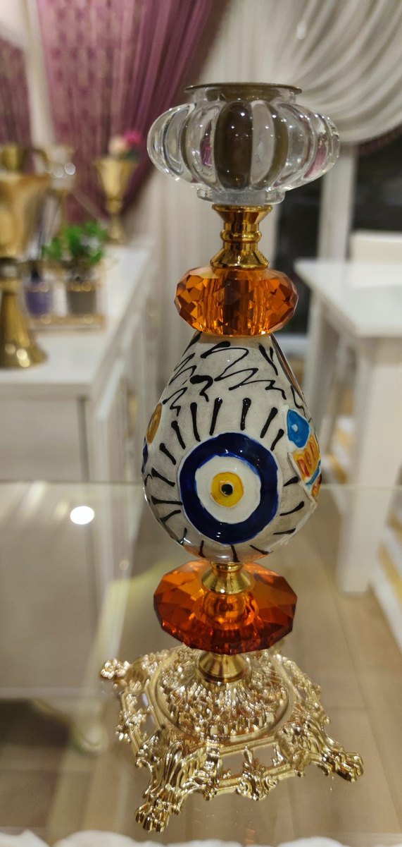 El Boyaması Çini & Kristal Tasarım Obje / Mumluk - Görsel 2