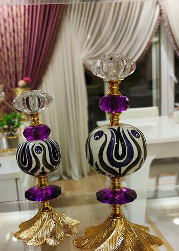 El Boyaması Çini & Kristal Tasarım İkili Obje / Mumluk Seti - Görsel 4