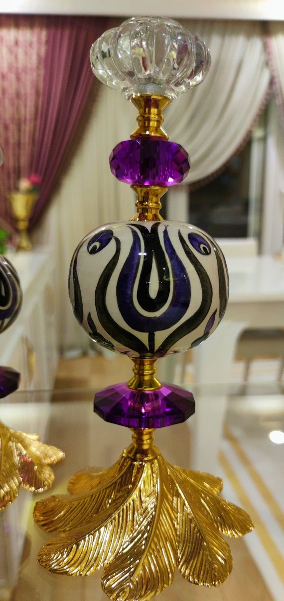 El Boyaması Çini & Kristal Tasarım İkili Obje / Mumluk Seti - Görsel 5