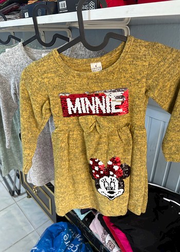 Kız Çocuk Sarı Minnie Baskılı Triko Kazak