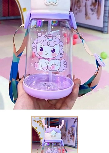 Sıfır ürün Mor Unicorn Desenli Çocuk su matarası - Görsel 3