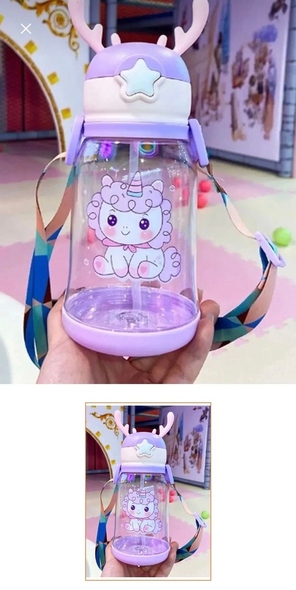 Sıfır ürün Mor Unicorn Desenli Çocuk su matarası - Görsel 3