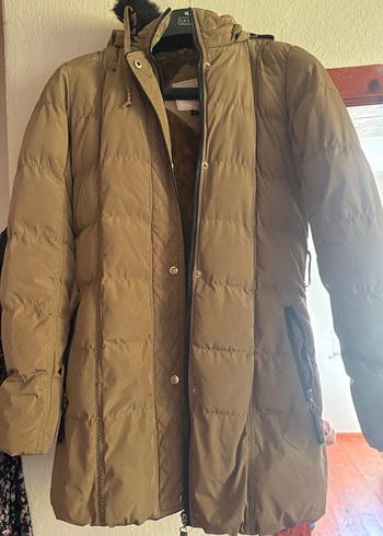 Kürklü Bej Kadın Kışlık Mont - Görsel 3